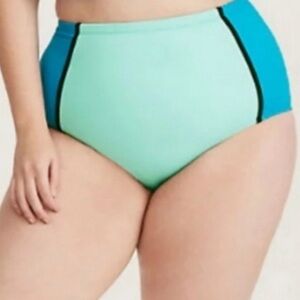 TORRID Aqua Blue Color block High Waist Swim Bikini Bottoms Swimsuit 0 10 12 NWT